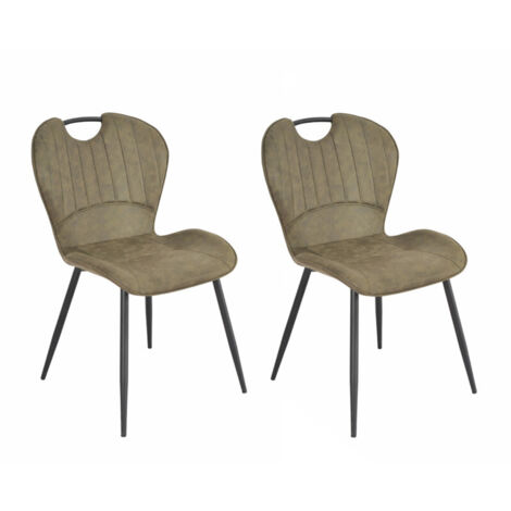 Lot de 2 chaises en microfibre vert effet vieilli – Structure en panneaux de particules – Pieds métal noir – Hauteur 86 cm – Confort ferme – Meubletmoi (1/5)
