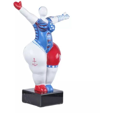 Statue femme bras levés avec motifs bleu et rouge H34 cm - LADY PIRATE