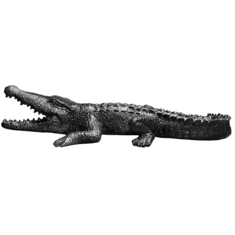Statue crocodile gris anthracite 69 cm – Résine peinte à la main – Décoration intérieure originale – Touche d'exotisme tendance – Meubletmoi