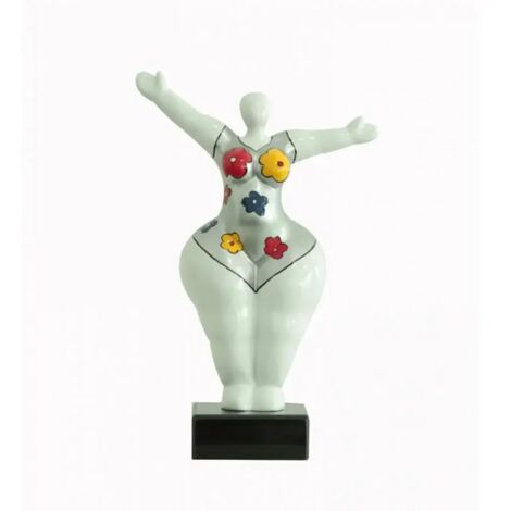 Statue femme bras levés fleurs bleu jaune rouge H34 cm - LADY FLOWER