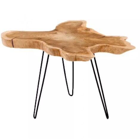 Table basse 75 cm en bois de teck et pieds en métal noir - ROOT (1/3)