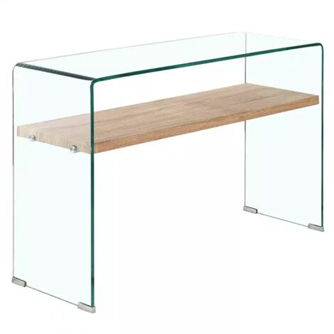 Console en verre trempé L. 125 cm étagère décor chêne clair - ICE (1/5)