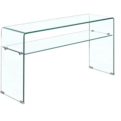 Console rectangulaire L. 125 cm verre trempé et étagère vitrée - ICE (1/5)
