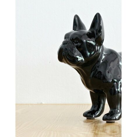 Statue décorative Bulldog français en résine laquée noir