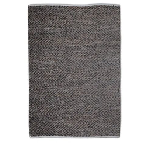 Tapis marron 120 x 180 cm en chanvre tissé et cuir recyclé - INDRA (1/2)