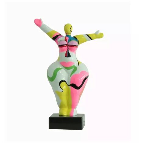 Statue femme bras levés peinture abstraite H34 cm - LADY FACE 01