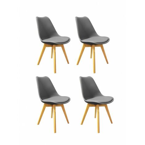 Lot 4 chaises noires pieds bois style scandinave - LIDY