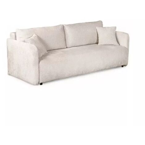 Canapé 3 places convertible en tissu doux écru avec coffre – CELINA (1/5)