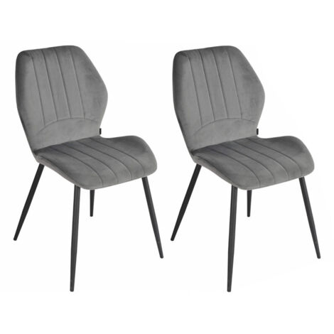 Lot 2 chaises en velours gris foncé pieds métal noir - EMILIO 2 (1/5)