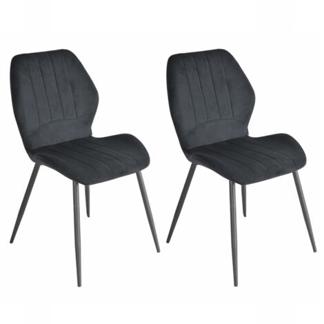 Lot 2 chaises en velours noir pieds métal noir - EMILIO 2 (1/5)