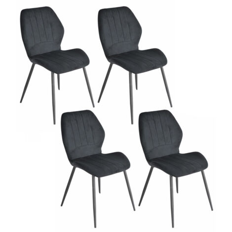 Lot 4 chaises en velours noir pieds métal noir - EMILIO 2 (1/5)