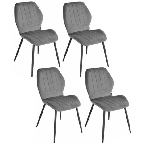 Lot 4 chaises en velours gris foncé pieds métal noir - EMILIO 2 (1/5)