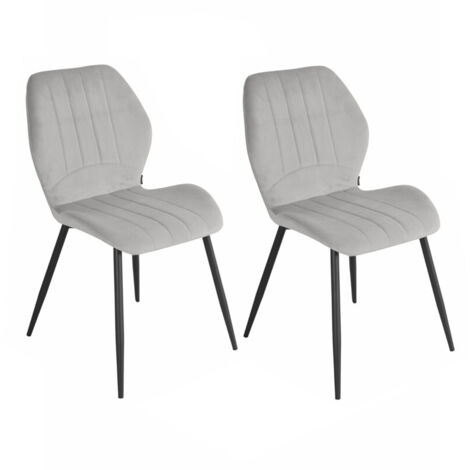 Lot 2 chaises en velours gris clair pieds métal noir - EMILIO 2 (1/5)