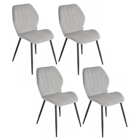 Lot 4 chaises en velours gris clair pieds métal noir - EMILIO 2 (1/5)