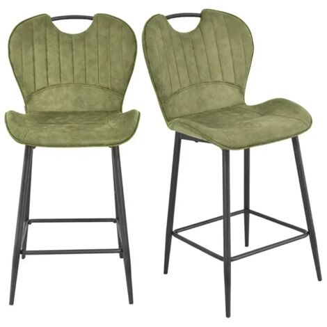 Lot 2 chaises bar microfibre vert effet vieilli pieds métal – WILLY 2 (1/5)