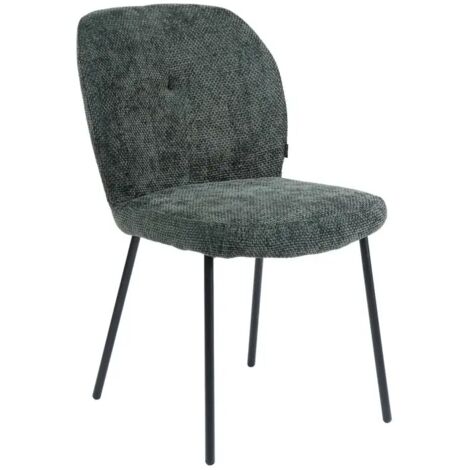 Chaise rembourré tissu vert foncé doux et pieds métal noir - LEONA (1/5)