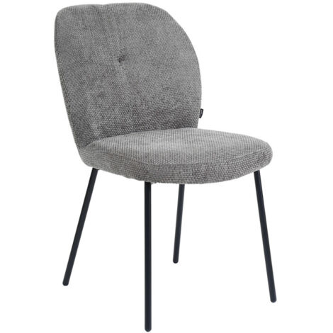 Chaise rembourré tissu gris doux et pieds métal noir - LEONA (1/5)