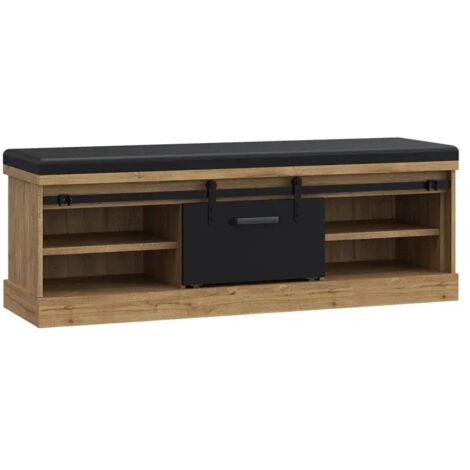 Banc bout de lit 145 cm 4 niches 1 porte décor chêne et noir – FARM (1/5)