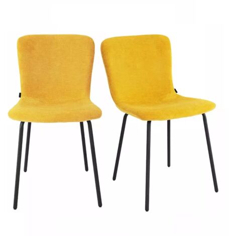 Lot de 2 chaises de repas en tissu jaune et pieds métal noir – ASTRID (1/5)