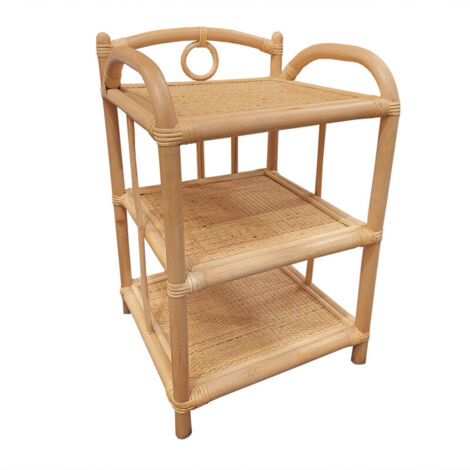 Table de chevet H. 55 cm en rotin naturel avec 3 tablettes – HAZEL (1/5)