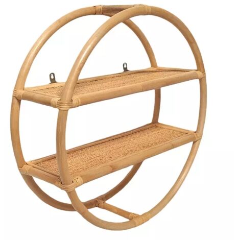 Etagère murale ronde D. 60 cm en rotin naturel 2 tablettes - HAZEL (1/5)