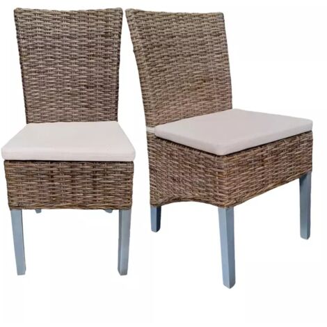 Lot 2 chaises en kubu tressé et pieds bois gris clair – BORA BORA 2 (1/5)
