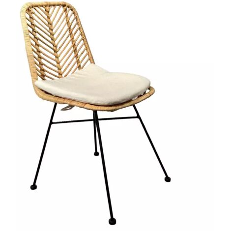Chaise en rotin naturel tressé avec pieds métal noir – KANDY 2 (1/5)