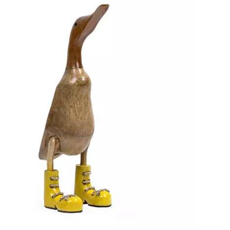 Statuette décorative H. 40 cm canard bottes jaunes en bois de teck – DAFLY (1/5)