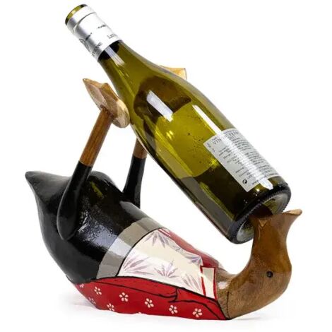 Statuette décorative porte-bouteille 30 cm canard en teck – DAFLY (1/5)