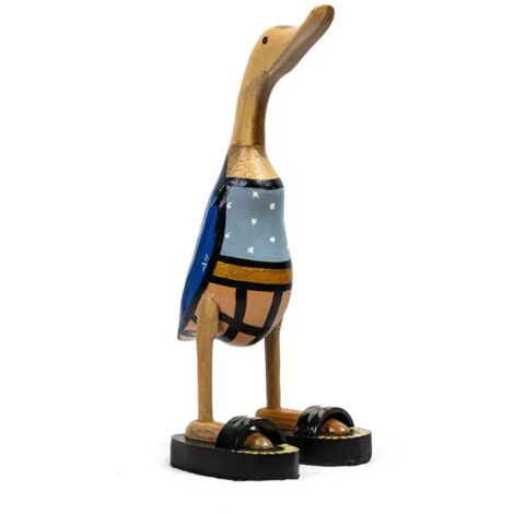 Statuette décorative 40 cm canard maillot bleu bois de teck – DAFLY