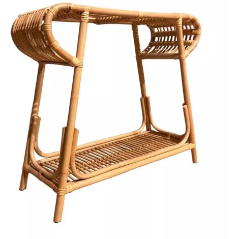 Console 80 cm forme trapèze arrondi en rotin naturel tressé – HAZEL (1/5)