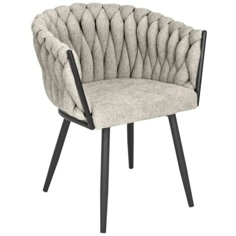 Chaise en tissu maille tressé taupe avec pieds métal noir - BOWI 2 (1/5)