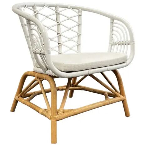Fauteuil arrondi en rotin tressé blanc et couleur naturelle – VIOLA (1/5)