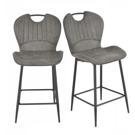 Lot 2 chaises bar microfibre gris foncé vieilli pieds métal – WILLY 2 (1/5)