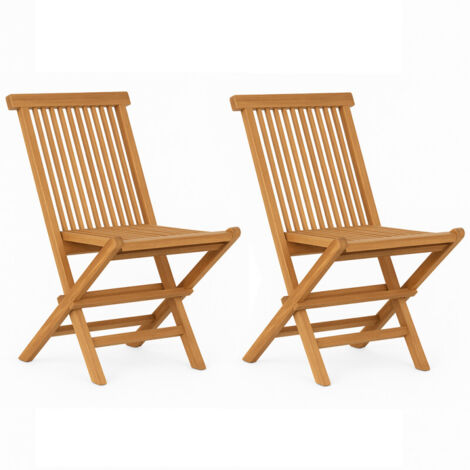 Lot 2 chaises de jardin pliantes bois de teck massif huilé - ANCOLIE (1/5)
