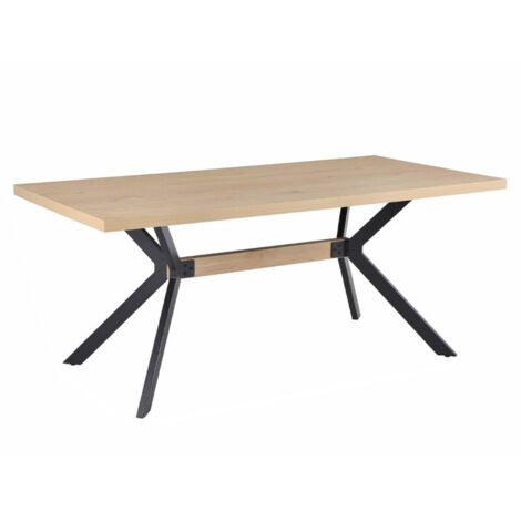 Table de repas L. 180 cm décor chêne et pieds en métal noir - LIGNA (1/5)