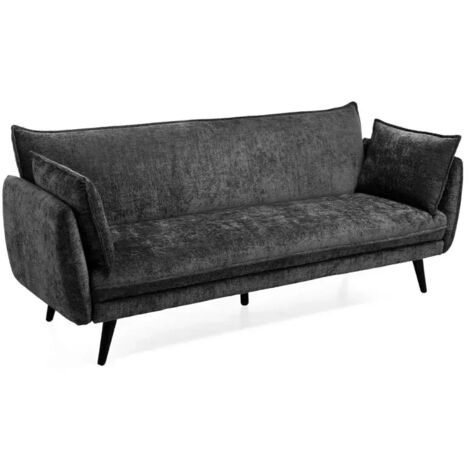 Canapé convertible en tissu doux gris foncé et pieds en bois - HUGUES (1/5)