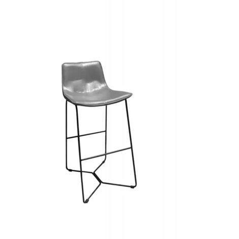 Tabouret de bar 77 cm en simili gris et pieds filaires métal - STEEVE (1/2)