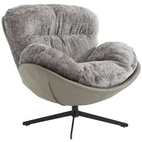 Fauteuil rotatif 360° tissu doux gris et pieds métal noir - CORNELIA (1/5)