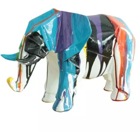 Statue éléphant géométrique coulure noir multicolore H21 cm - DUMBO 03