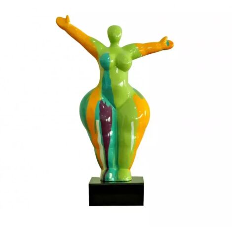Statue femme bras levés coulures jaune / vert H34 cm - LADY DRIPS 03