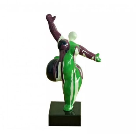 Statue femme jambe levée coulures vert / violet H33 cm - LADY DRIPS 03
