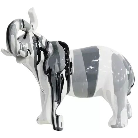 Statue éléphant avec coulures noir gris clair et foncé H20 cm - DUMBO (1/4)