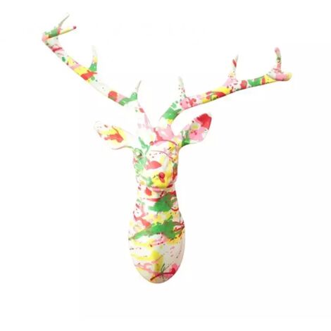 Sculpture murale tête de cerf blanche et peinture pastel - CERF (1/3)