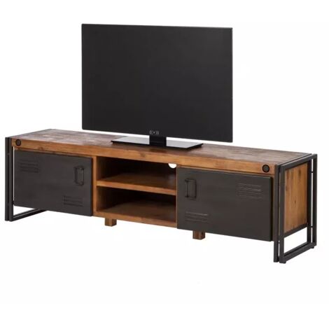 Meuble TV 180 cm 2 tiroirs 2 niches bois acacia et métal - WORKSHOP (1/5)