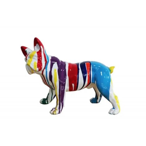 Sculpture chien bulldog blanc peinture multicolore H. 32 cm - MEDOR (1/3)