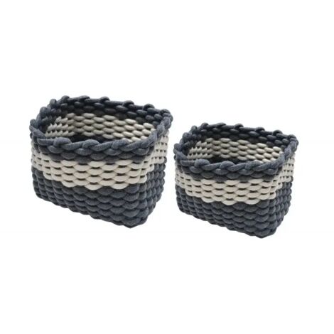 Set de 2 paniers rectangulaires en corde tressée gris et blanc - DUO (1/3)