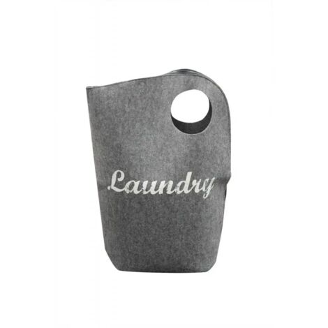 Sac à linge en feutrine gris avec anses et fermeture - LAUNDRY (1/3)