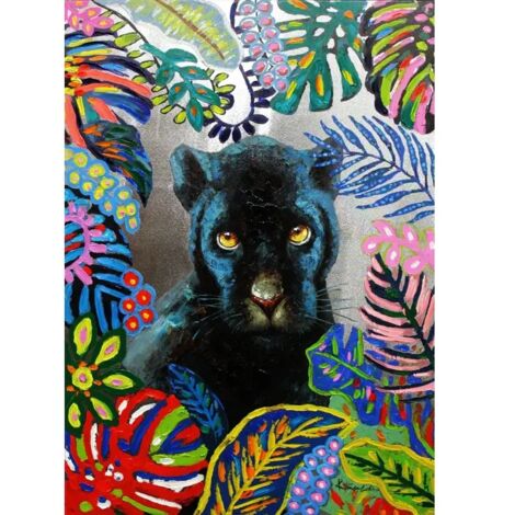Tableau peinture Panthère Noire 100 x 70 cm style Pop Art - BLACKY (1/3)