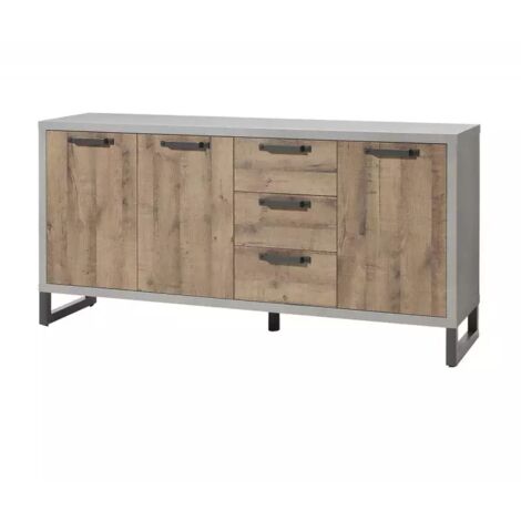 Buffet 184 cm 3 portes 3 tiroirs décor bois vieilli et gris - BROOKLYN (1/4)